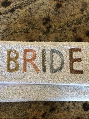 Beaded 'BRIDE' White Clutch Wristlet